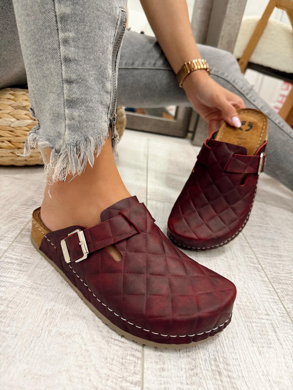 Kožne klompe F651 - LENA Comfort - BORDO