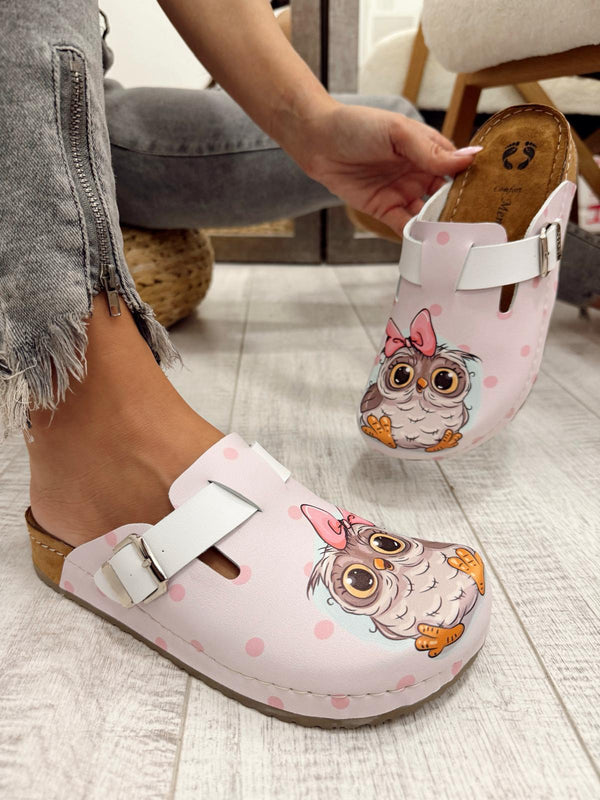 Kožne klompe F652 - LENA Comfort - SOVA - ROZA
