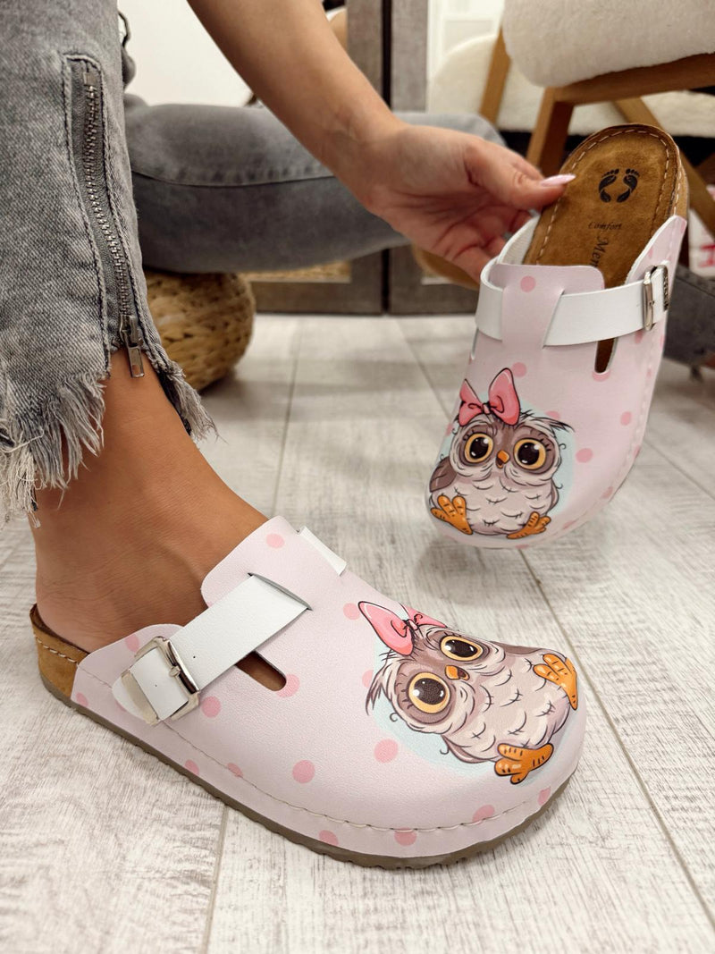 Kožne klompe F652 - LENA Comfort - SOVA - ROZA