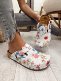Kožne klompe F652 - LENA Comfort - CVETNE - BELA