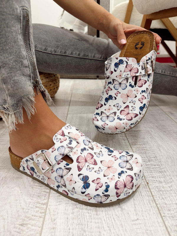 Kožne klompe F652 - LENA Comfort - LEPTIRIĆI - BELA
