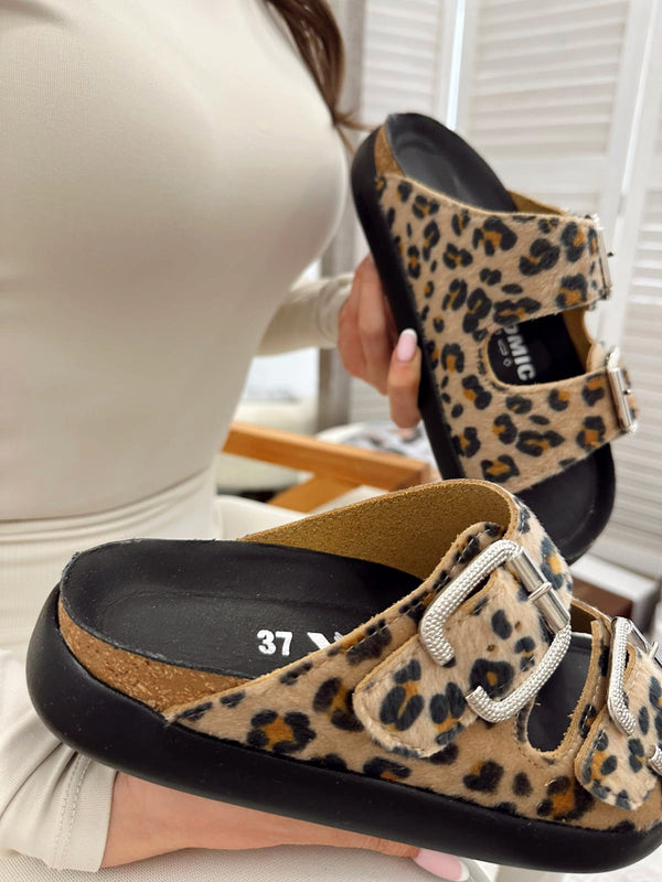 Kožne papuče G048 - sa kaiševima - VESNA - LEOPARD