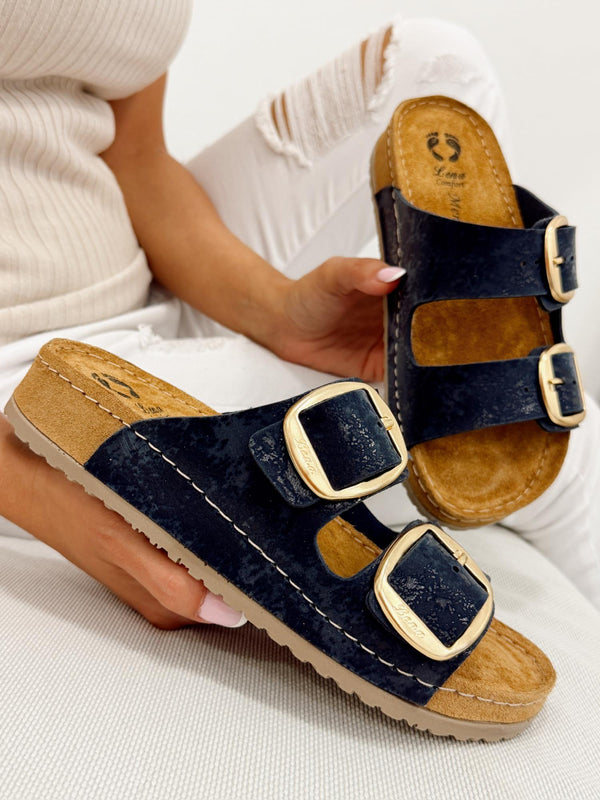 Kožne papuče G305 - LENA Comfort - SA KAIŠEVIMA - TEGET
