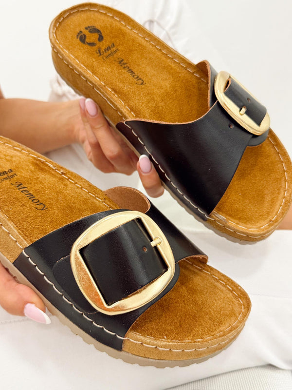Kožne papuče G291 - LENA Comfort - CRNA