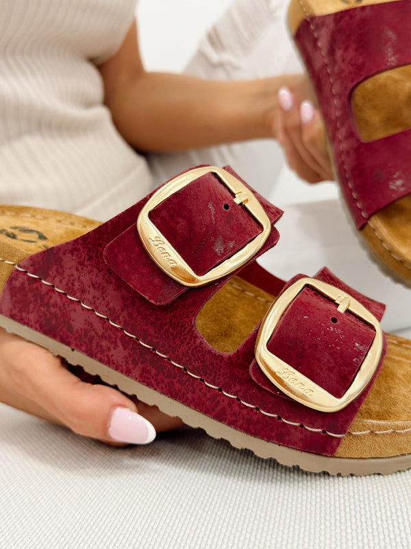 Kožne papuče G305 - LENA Comfort - SA KAIŠEVIMA - BORDO