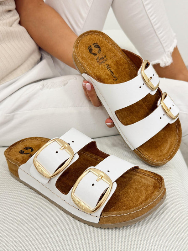 Kožne papuče G290 - LENA Comfort - SA KAIŠEVIMA - BELA