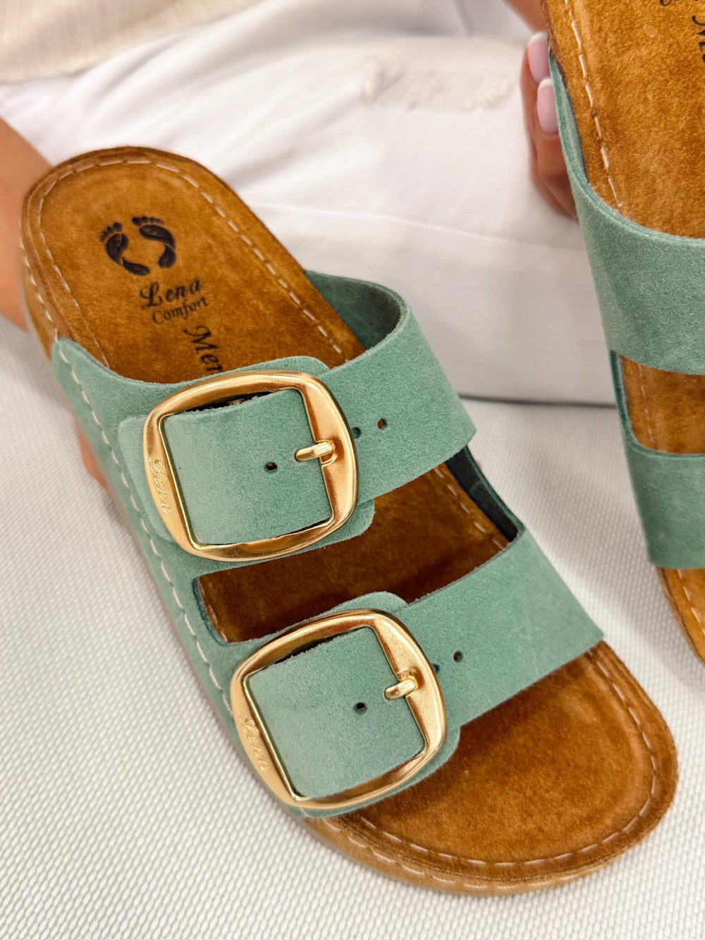 Kožne papuče G290 - LENA Comfort - SA KAIŠEVIMA - ZELENA