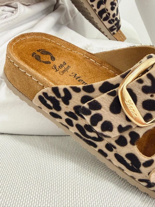 Kožne papuče G290 - LENA Comfort - SA KAIŠEVIMA - LEOPARD