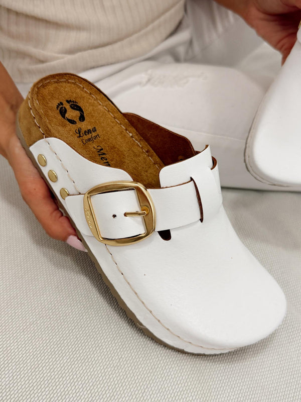 Kožne klompe G306 - LENA Comfort - BELA