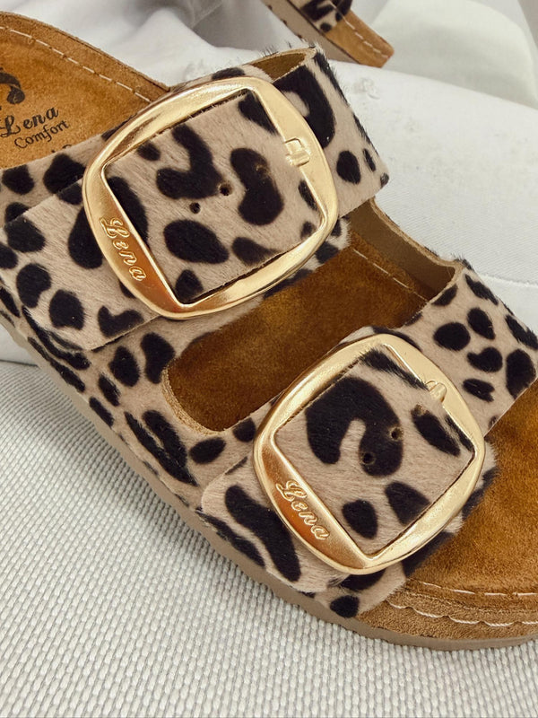 Kožne papuče G290 - LENA Comfort - SA KAIŠEVIMA - LEOPARD
